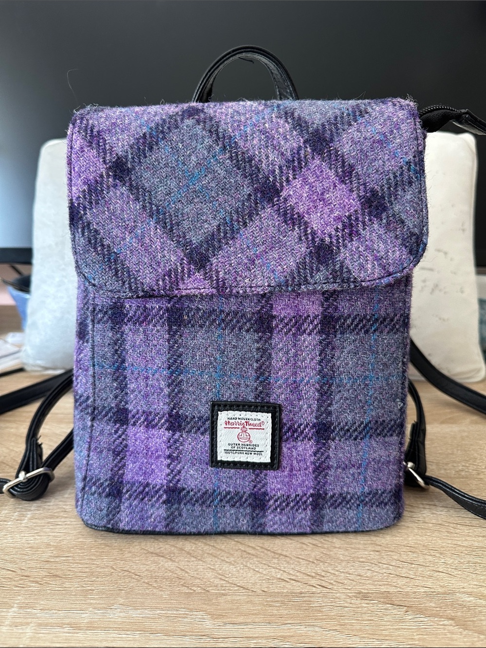 Harris Tweed Purple Plaid Backpack - Classic Scottish Wool